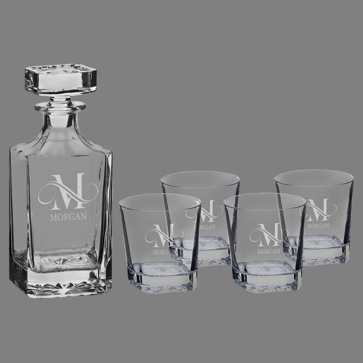 Polar Camel Square Decanter Set with Four Glasses and Gift Box