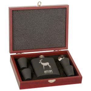 Rosewood Finish Flask Set