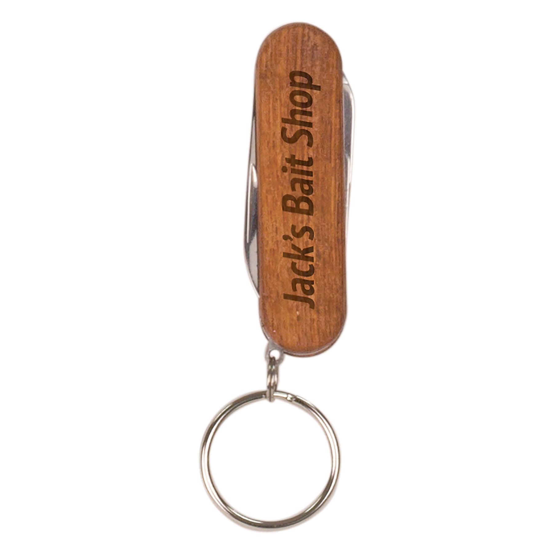 Wooden 3-Function Pocket Knife with Keychain