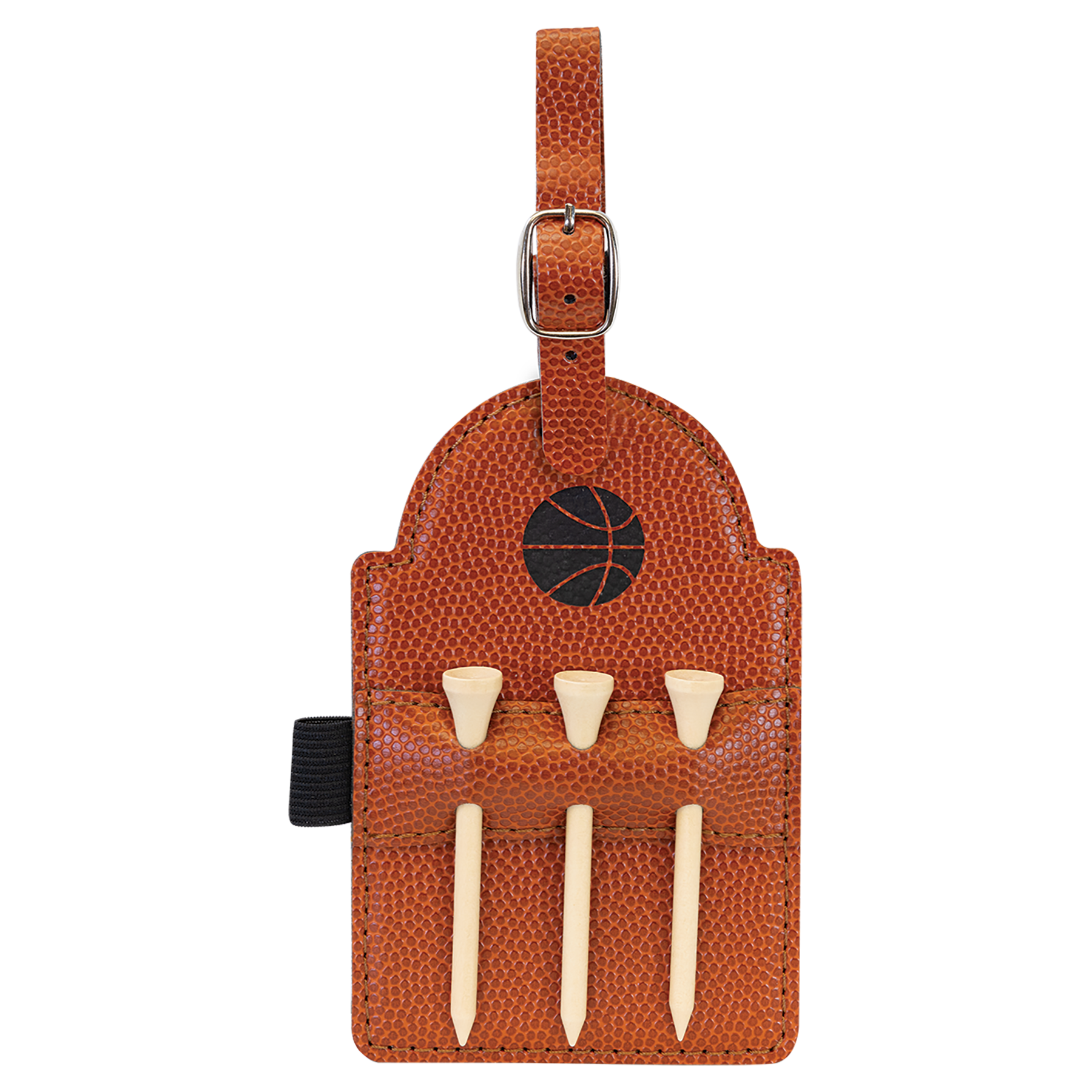 5" x 3 1/4" Laserable Leatherette Golf Bag Tag with 3 Wooden Tees