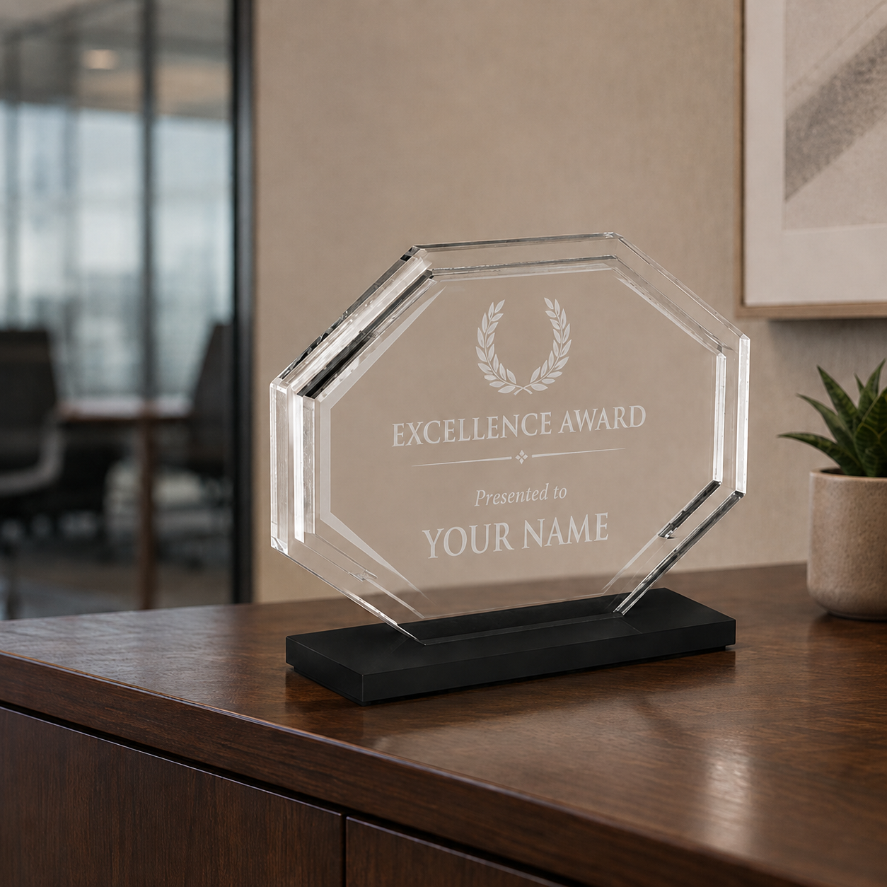 Octagon Acrylic Award with Black Base