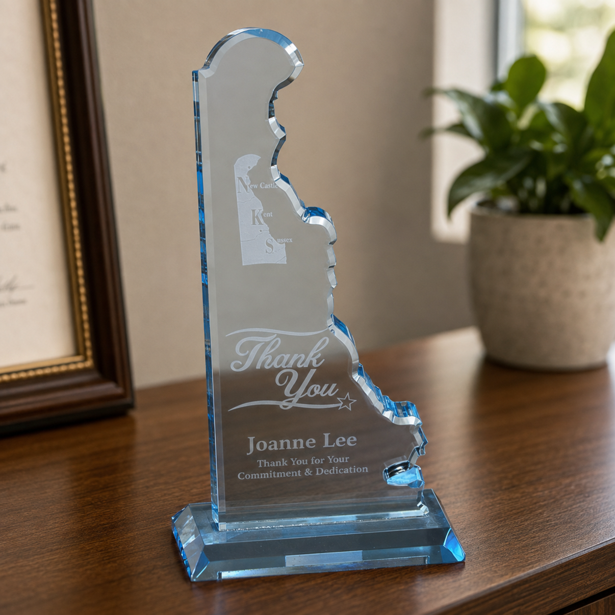 Delaware Blue State-Shaped Acrylic Award
