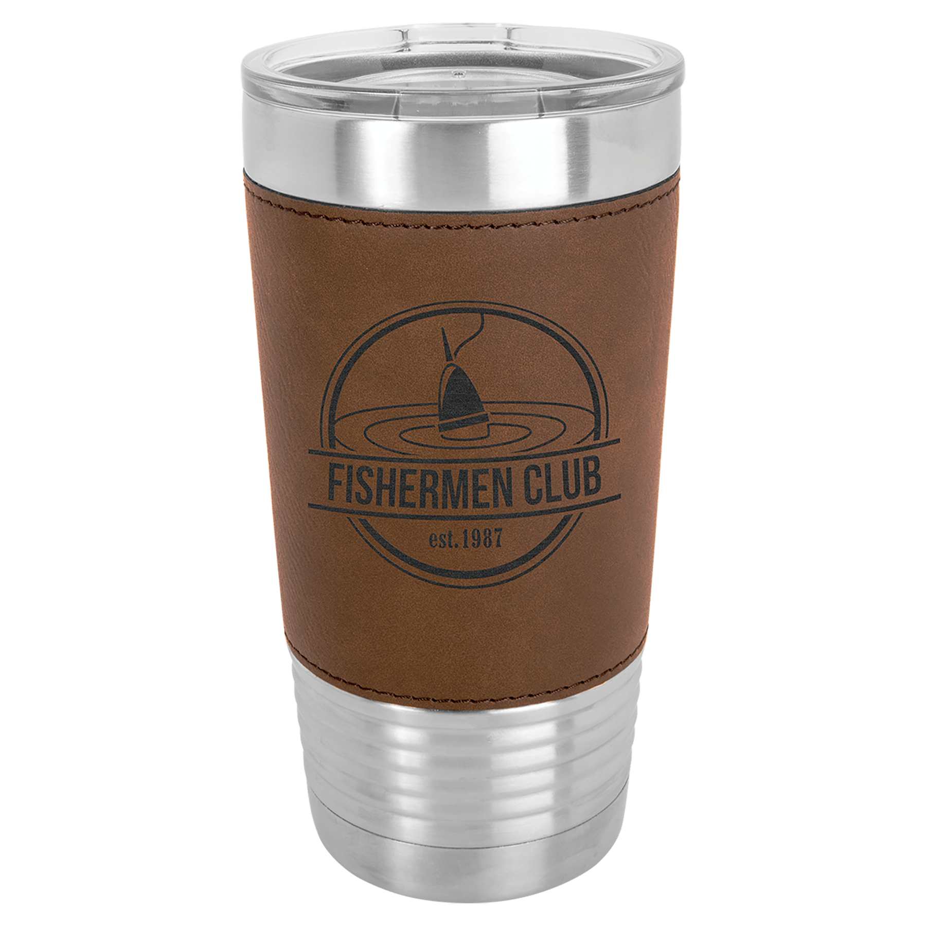 20 oz. Light Brown Laserable Leatherette Tumbler with Clear Lid