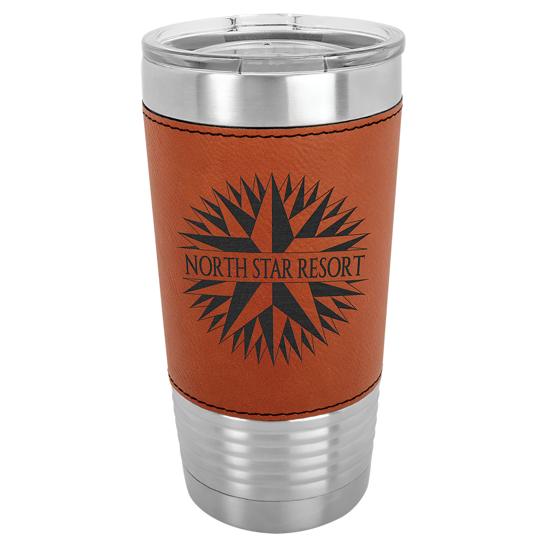 20 oz. Light Brown Laserable Leatherette Tumbler with Clear Lid