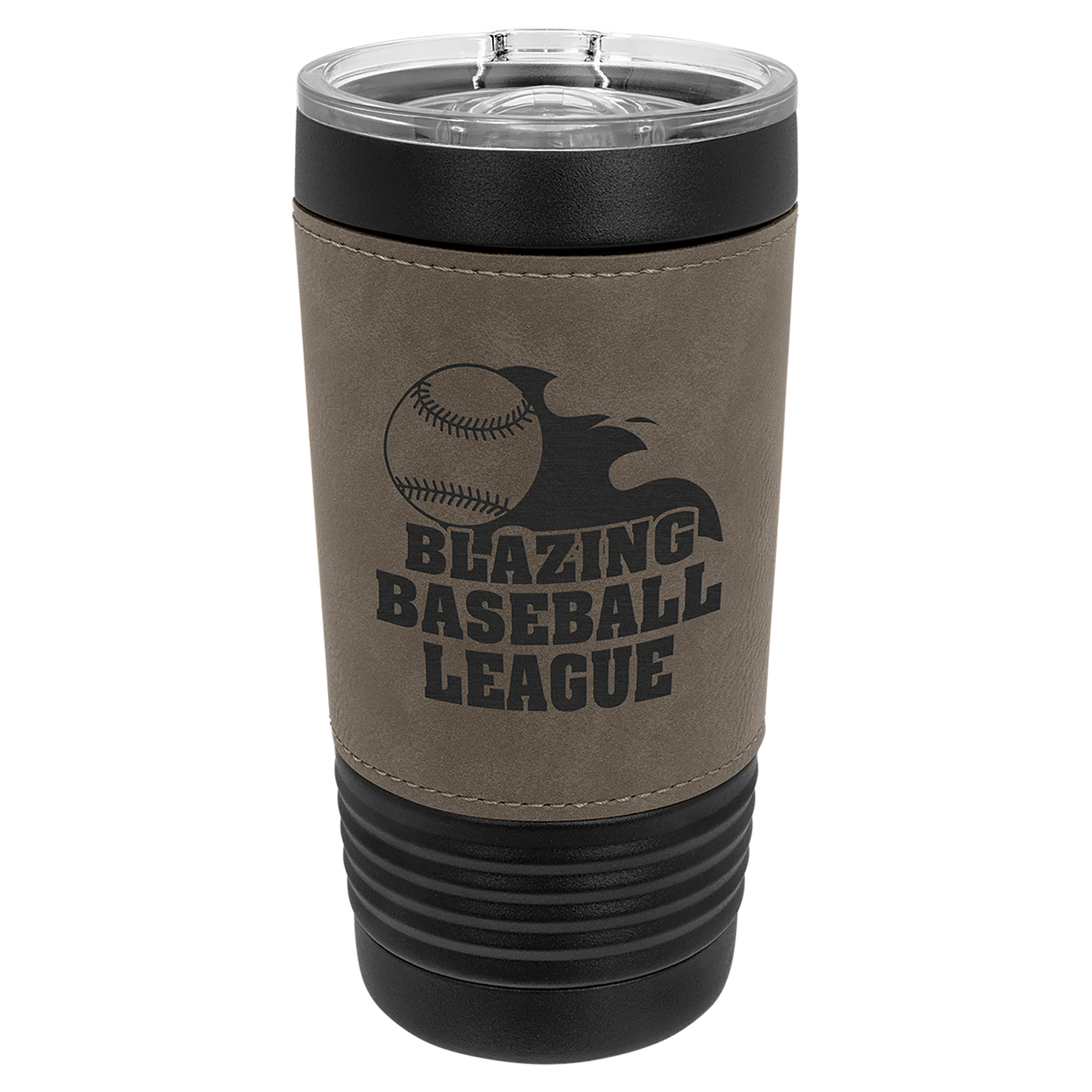 20 oz. Laserable Leatherette Black Tumbler with Clear Lid