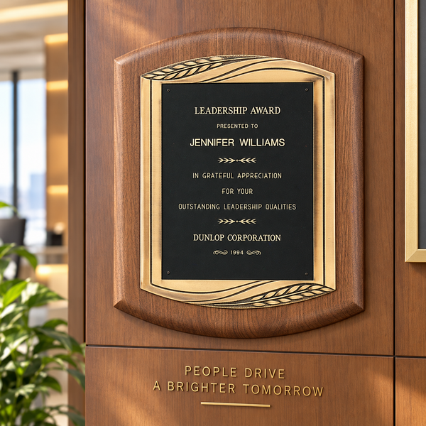 American Walnut Plaque with Antique Bronze Frame