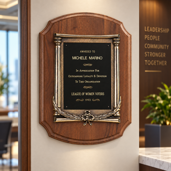 American Walnut Plaque with an Antique Bronze Casting