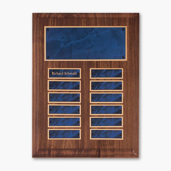 American Walnut Perpetual Plaque with Blue Marble Plates