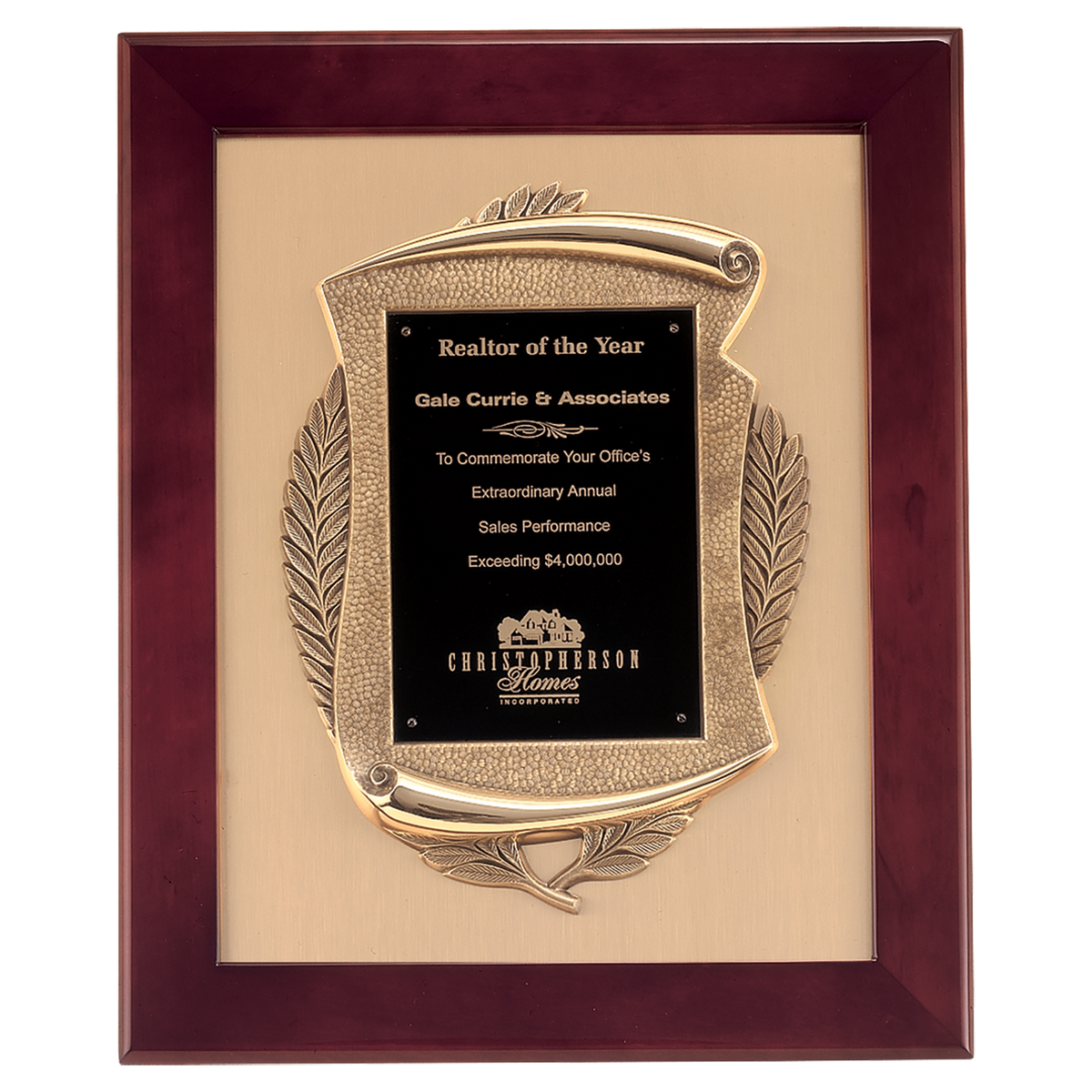 Rosewood Piano Finish Frame Plaque with Cast Relief
