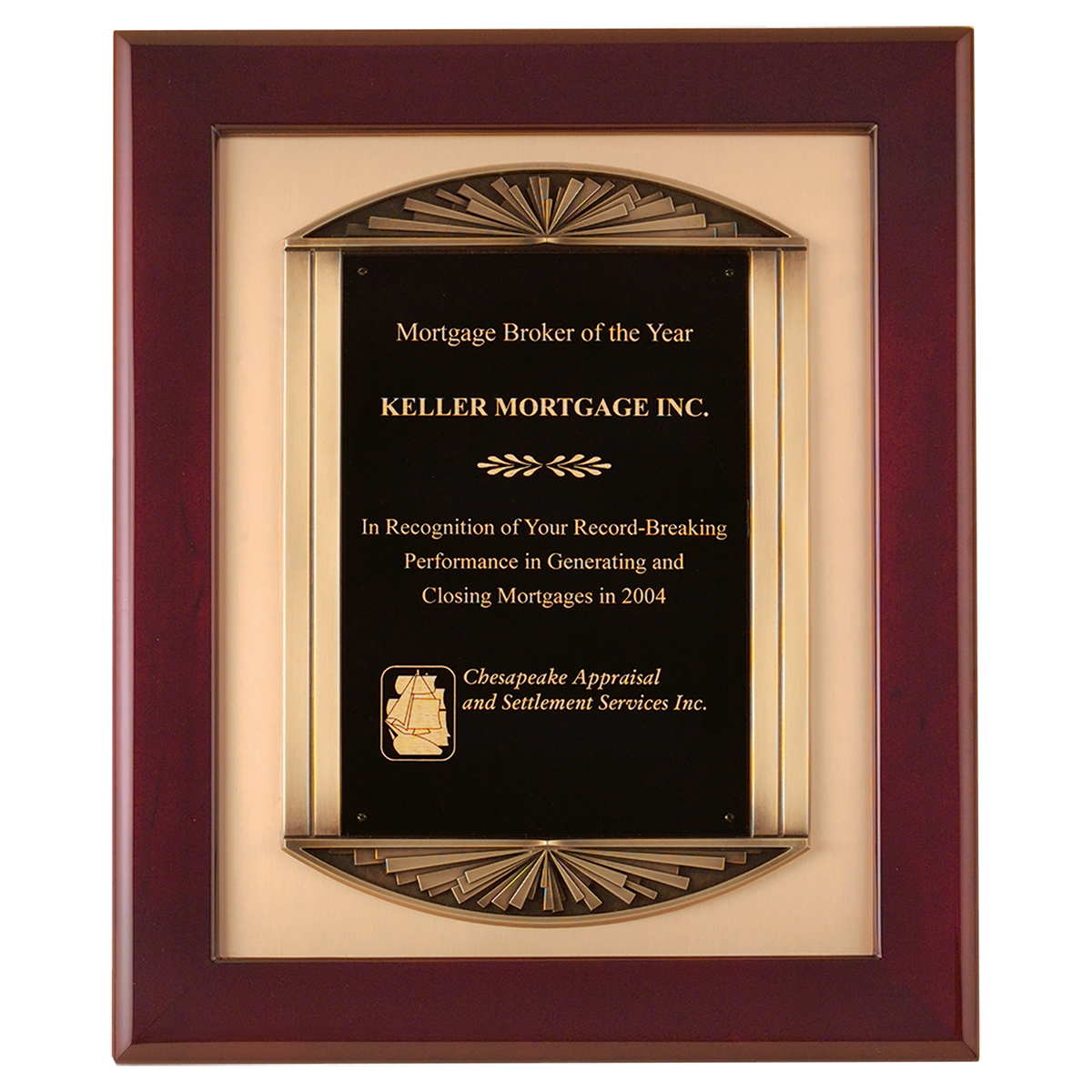 Rosewood Piano Finish Plaque with Cast Metal Frame