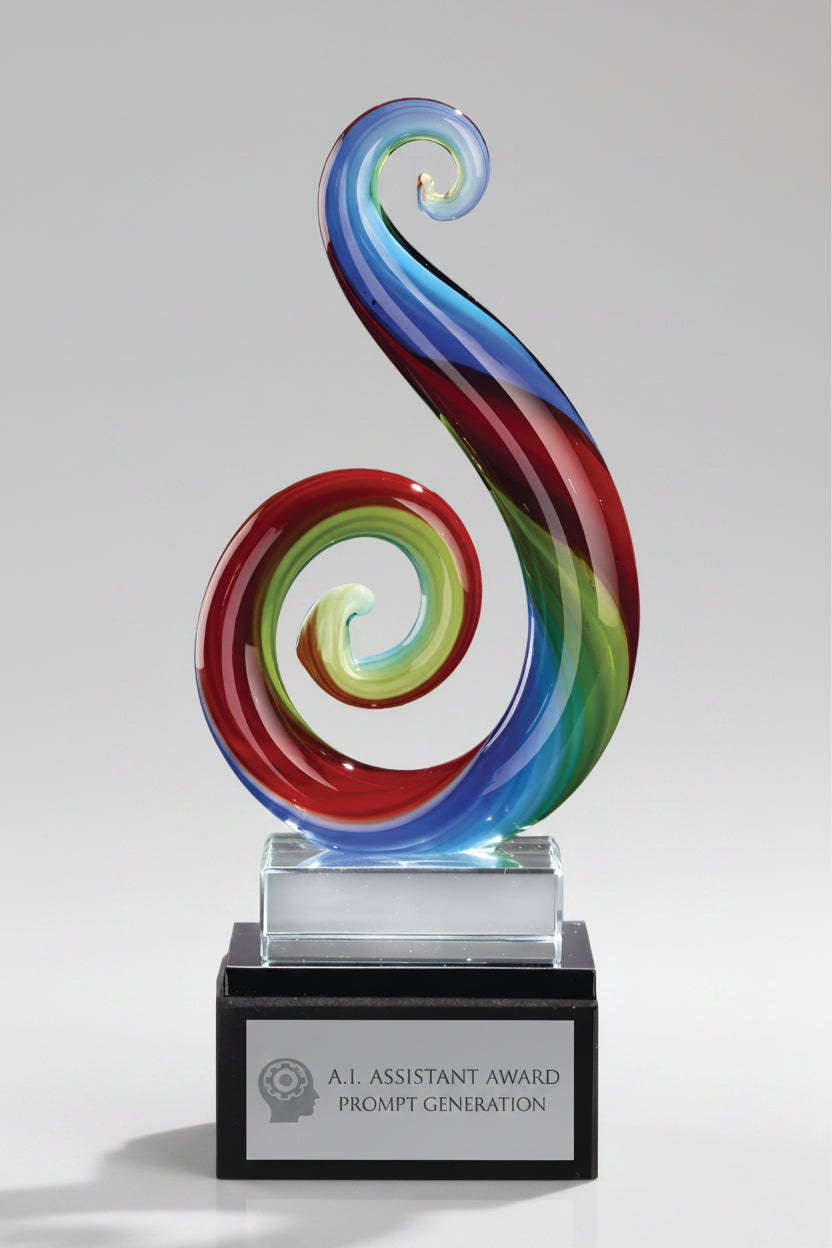 Art Glass Multi Color Curley Que on Clear Glass Base