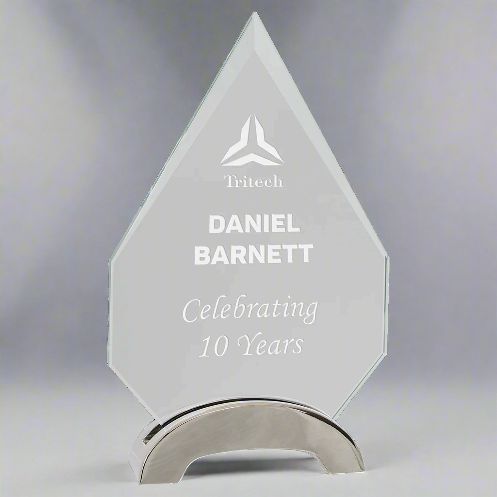 Diamond Platinum Glass Award with Arch Metal Base