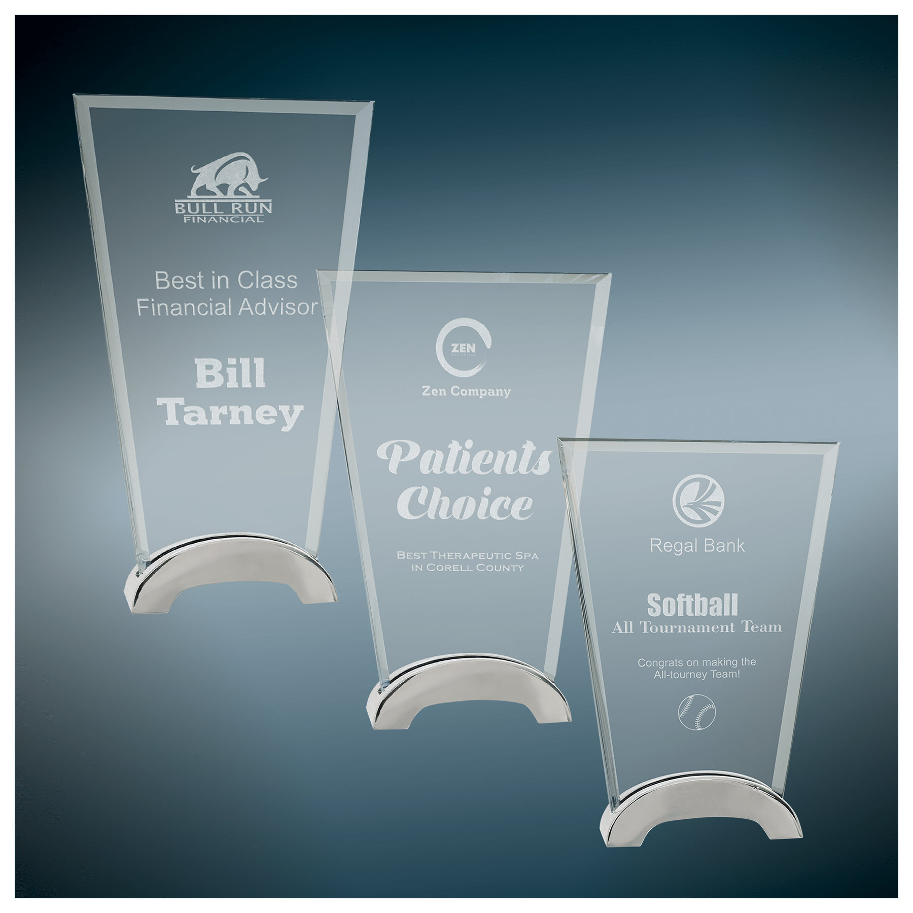 Fan Platinum Glass Award with Arch Metal Base