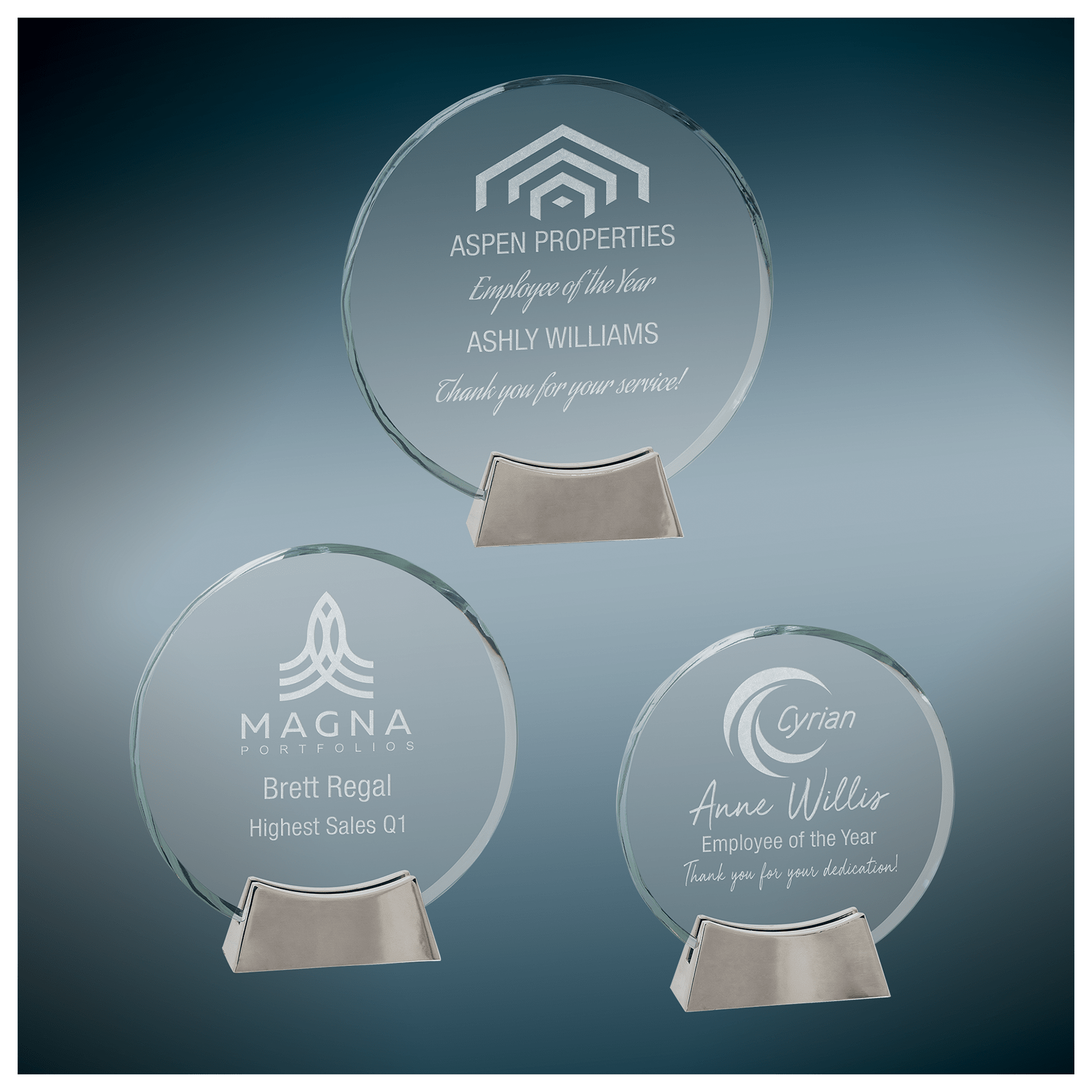 Round Platinum Glass Award with Full Metal Base