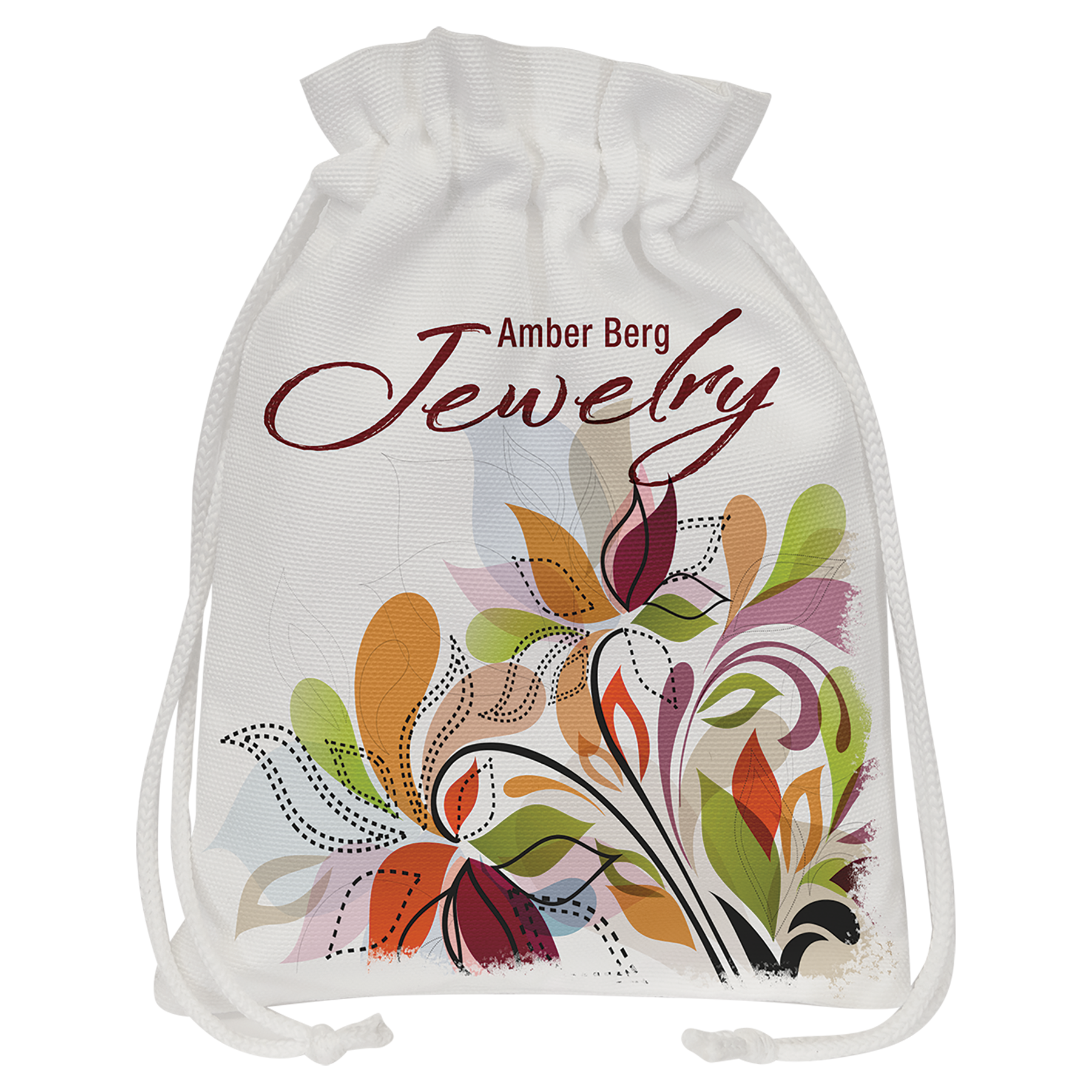 Full Color White Canvas Drawstring Bag