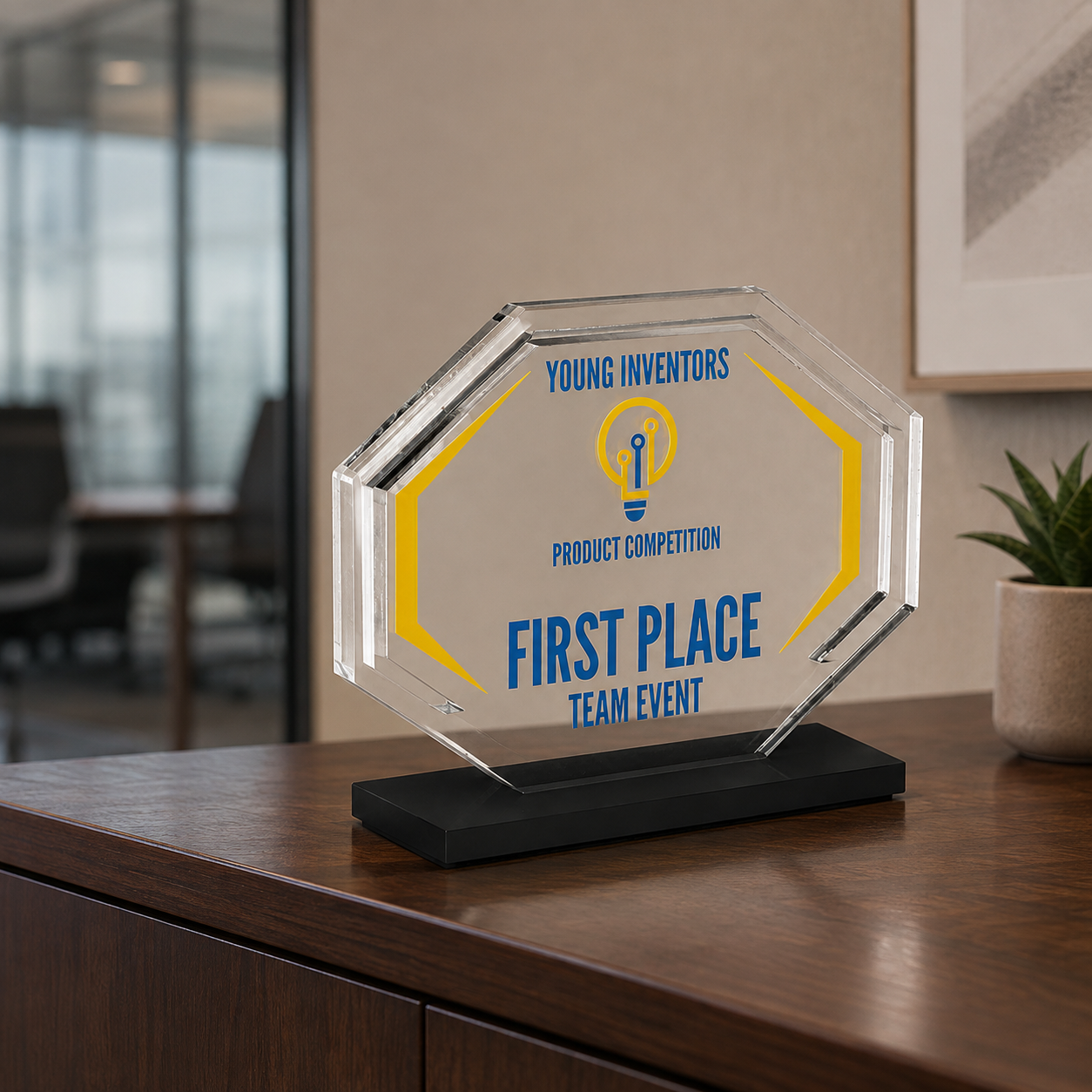 Octagon Acrylic Award with Black Base