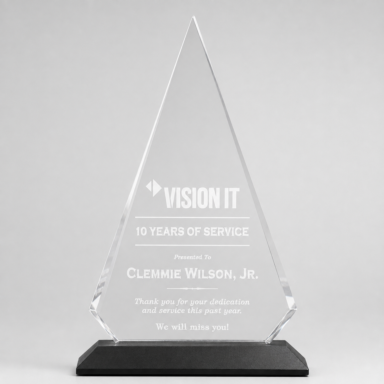 Triangle Acrylic Award on Ebony Base