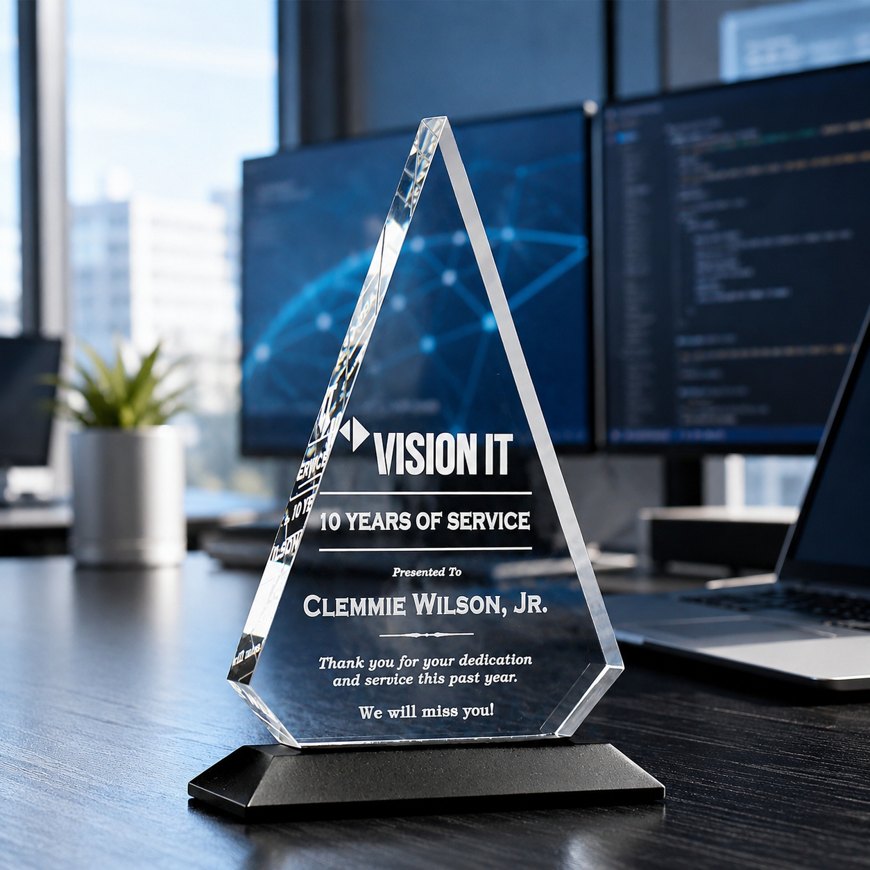Triangle Acrylic Award on Ebony Base