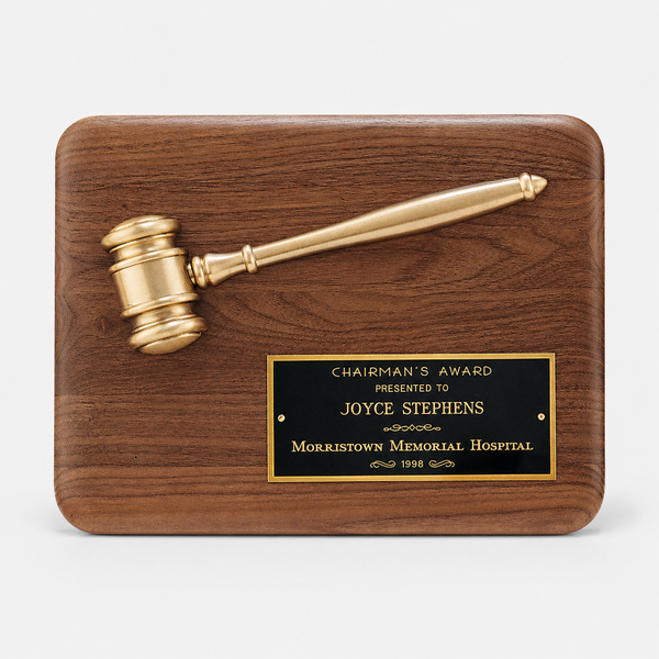 American Walnut Plaque with Antique Bronze Gavel - catalog