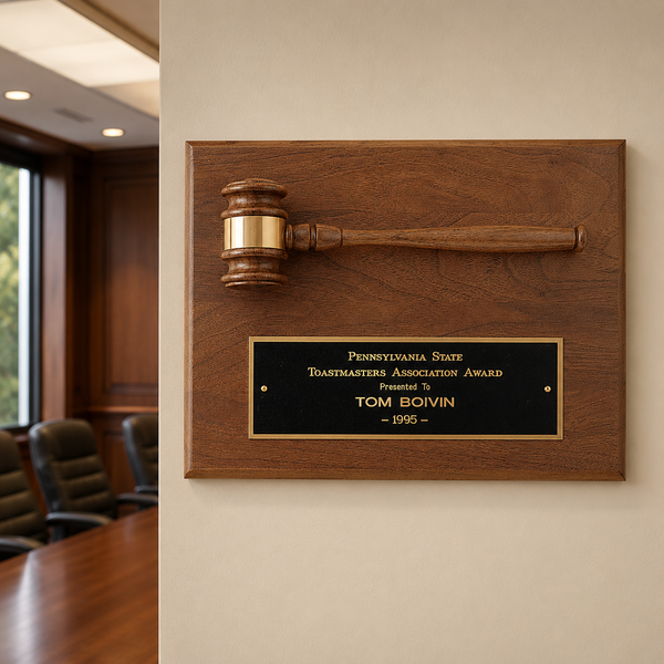 American Walnut Plaque with Walnut Gavel - lifestyle