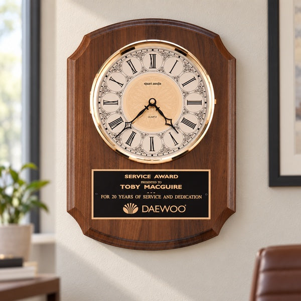 American Walnut Vertical Wall Clock. Ivory Dial in an office setting