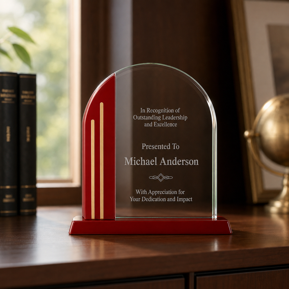 Arch Jade Acrylic Award on Rosewood Base