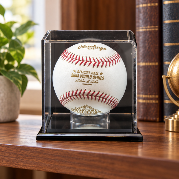 Baseball Display Case displayed in a home office