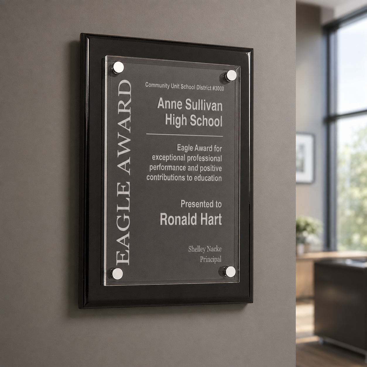 Black Piano-Finish Floating Acrylic Plaque