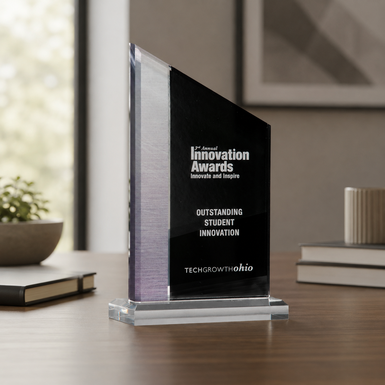 Brushed Silver Accent Black Acrylic Award
