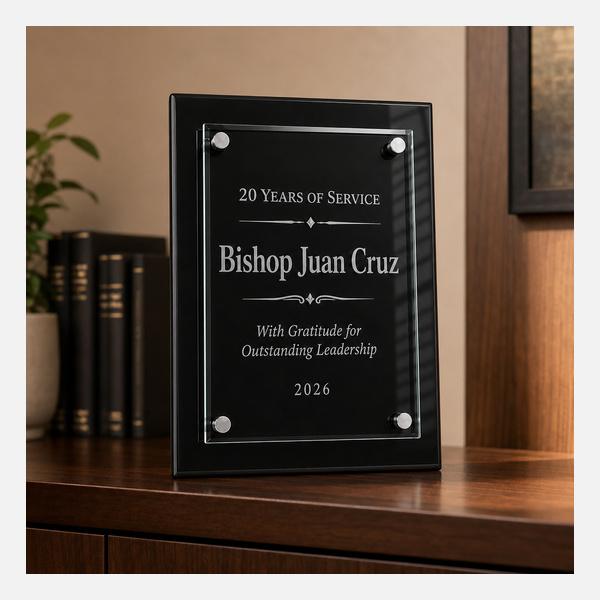 Canterbury Glass Plaque with Ebony Stand-Offs