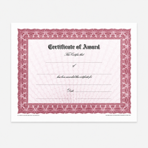 Certificate Paper - Maroon - variant catalog