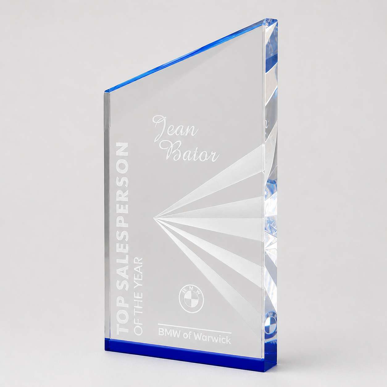 Clear Fan Peak Acrylic Award with Blue Mirror Base