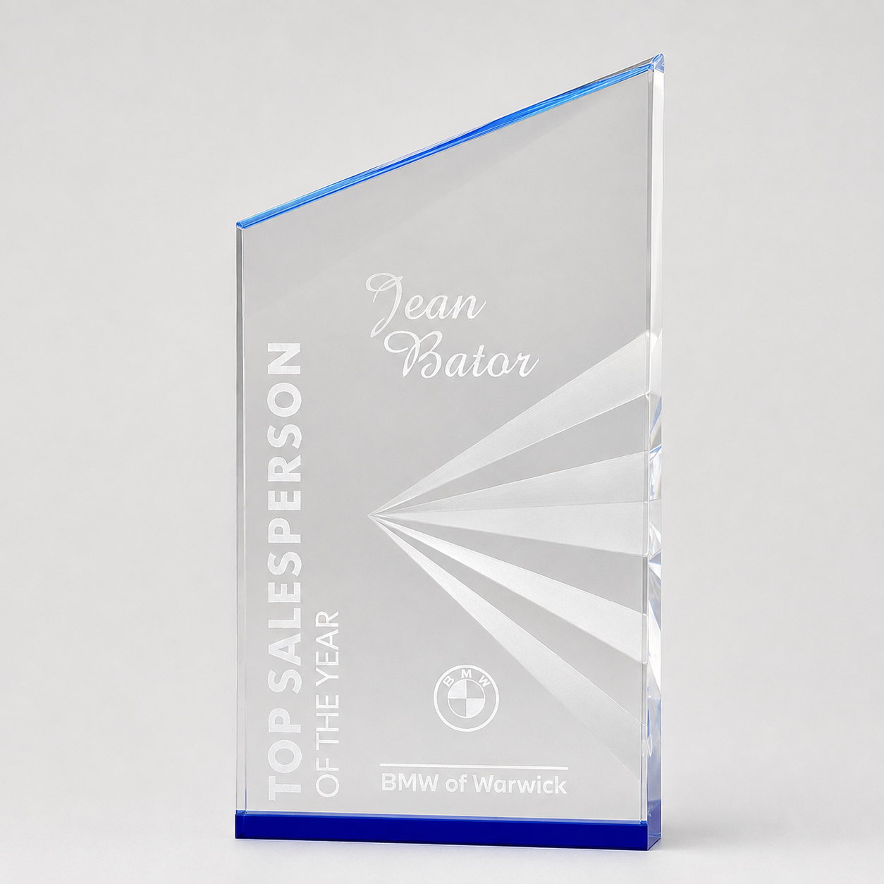 Clear Fan Peak Acrylic Award with Blue Mirror Base