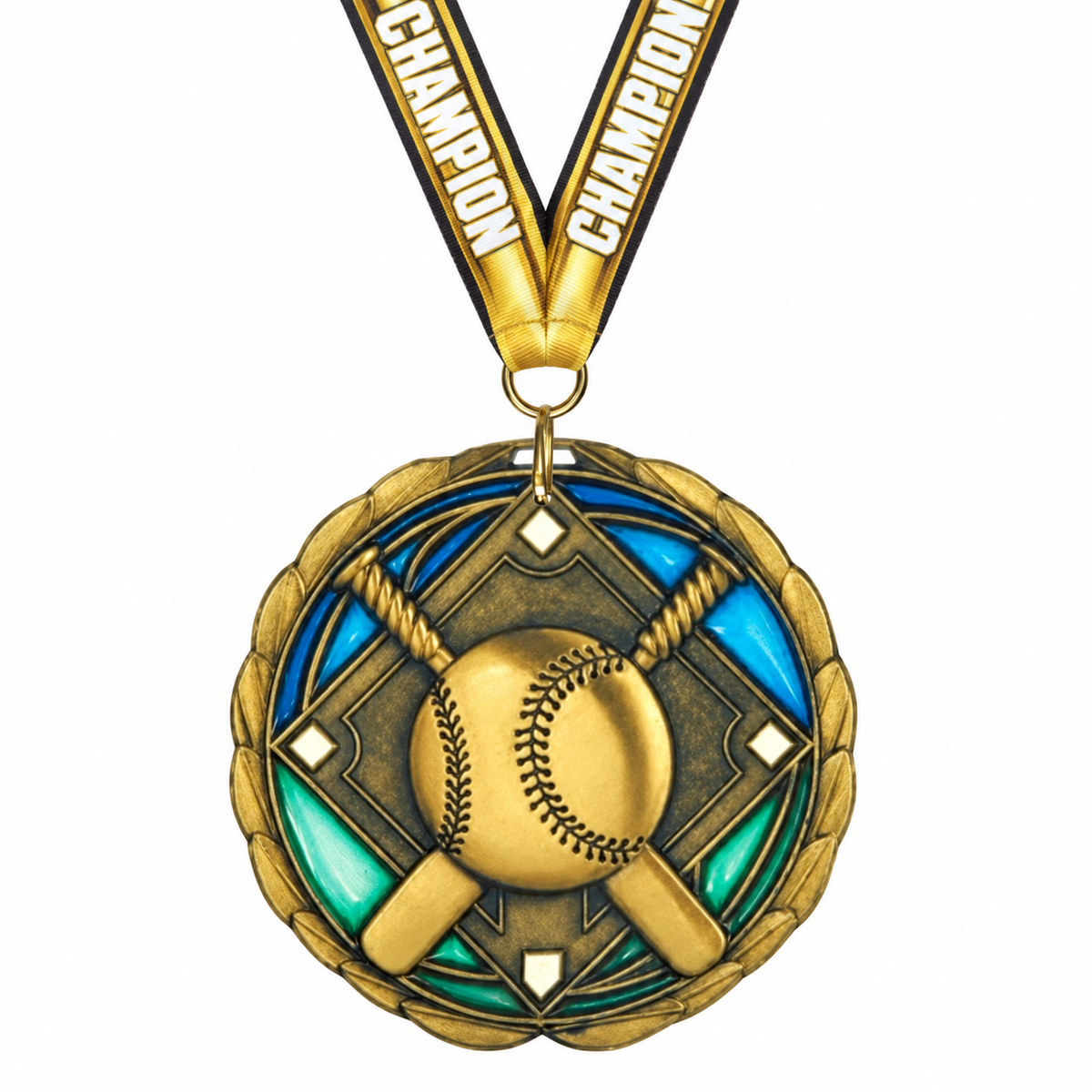 Color Epoxy Medals with gold Champion ribbon