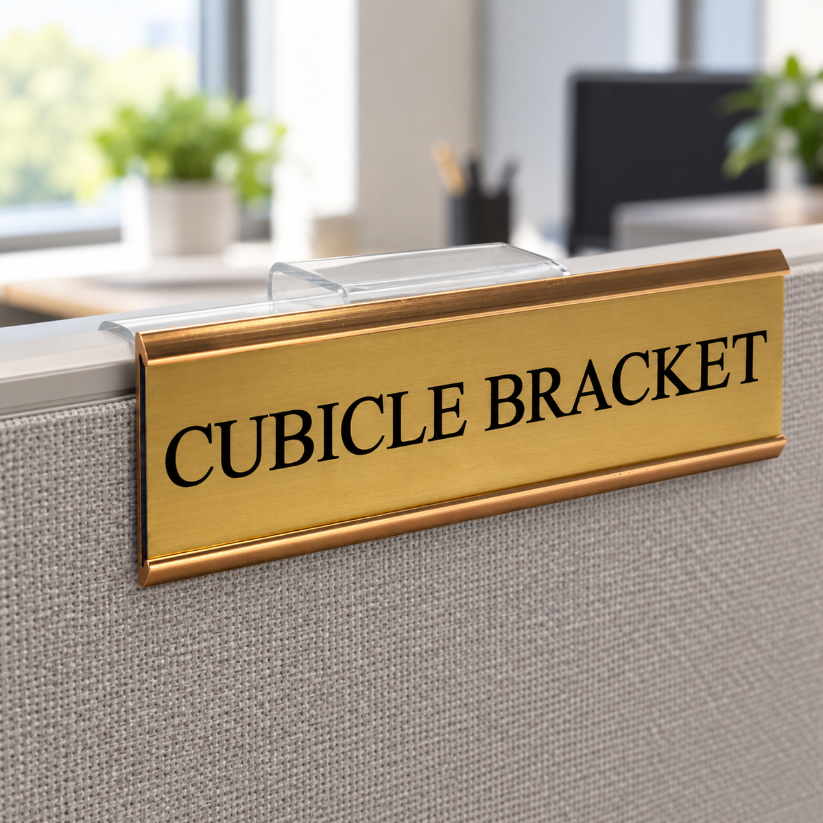 Cubicle Wall Bracket Name Plate — shown in an office setting
