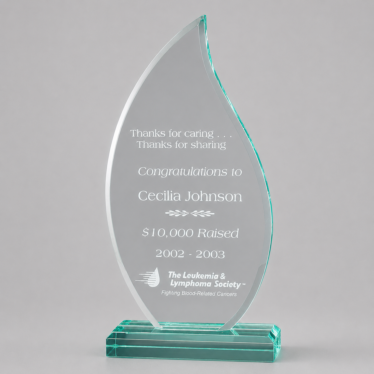 Curved Flame Jade Acrylic Award