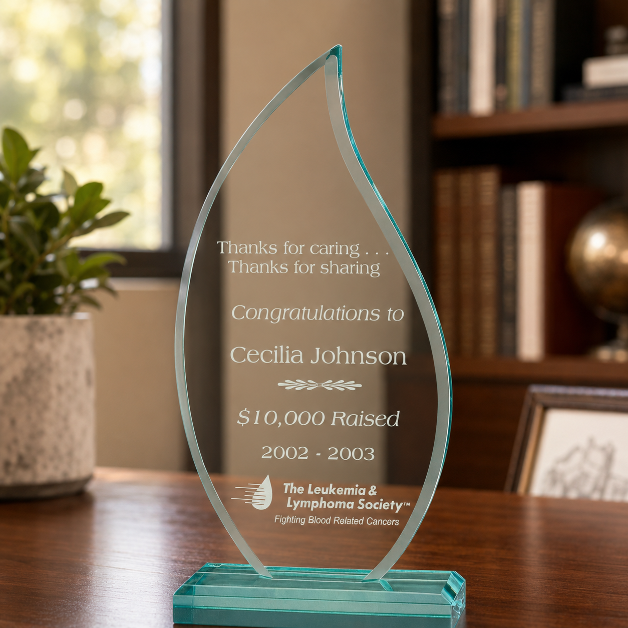 Curved Flame Jade Acrylic Award
