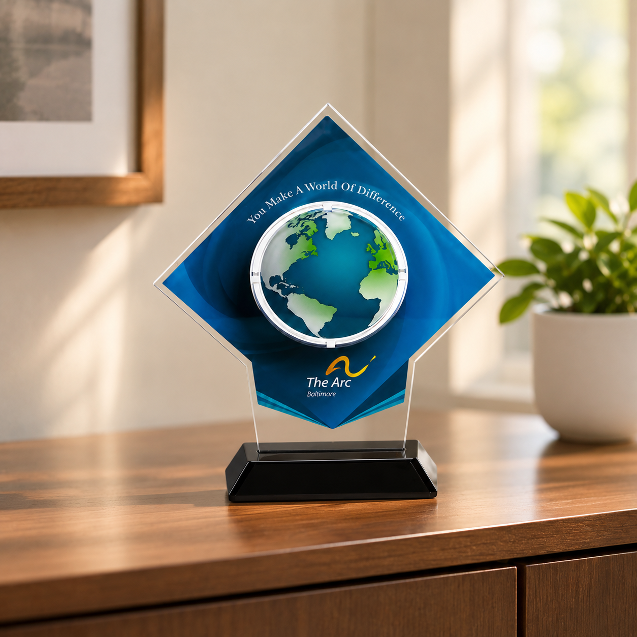 Custom-Shaped Acrylic Award with Black Base