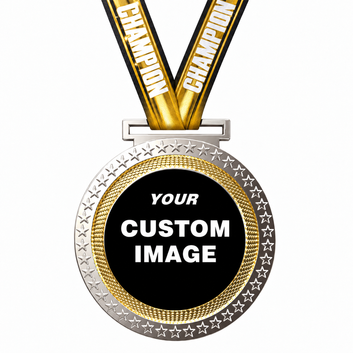 Dual Plated Insert Medal with gold Champion ribbon