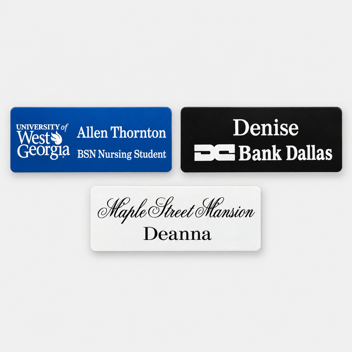 Engraved plastic name badges - 1.5 x 3 inch option, taller proportions