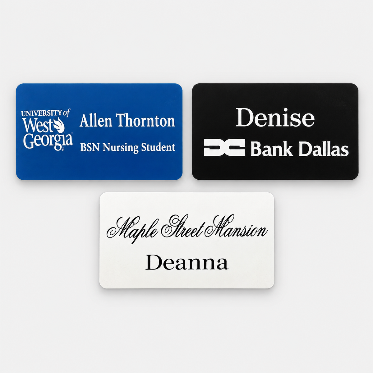 Engraved plastic name badges - 2 x 3 inch option, taller proportions