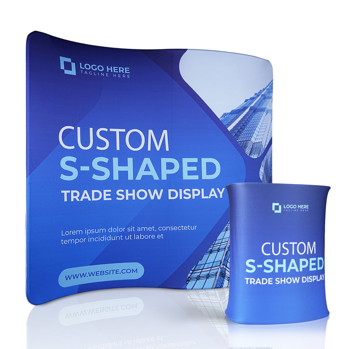 S-Shaped Fabric Backdrop and Counter Kit — 10Ft Trade Show Display Kit With S-Shaped Backdrop & Counter