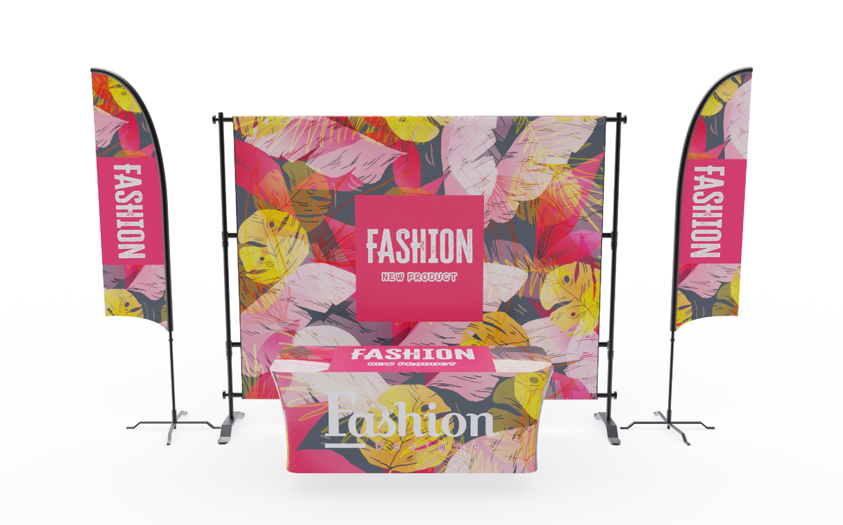 Backdrop, Flag and Table Cover Package — 10ft Display Kit With Backdrop, Feather Flags & Table Cover
