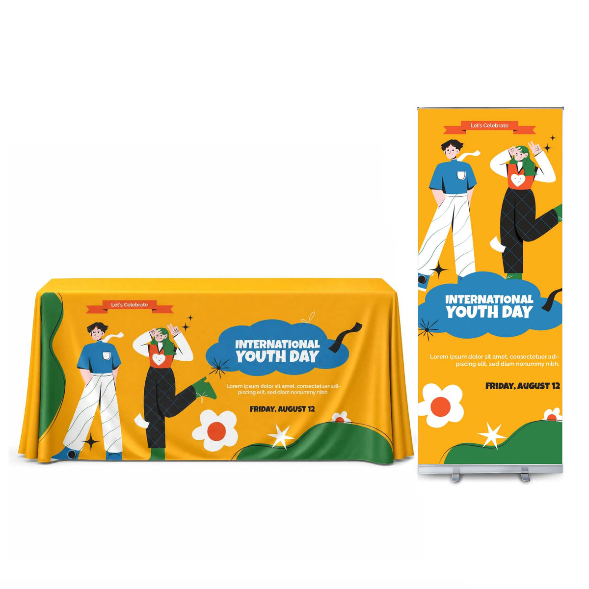 Retractable Banner and Table Cover Package — Retractable Banner Stand and Draped Table Cover Event Bundle
