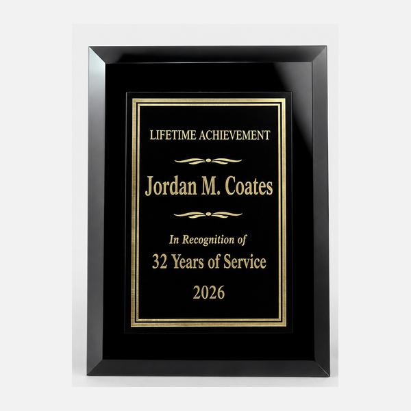 Executive Black Mirrored Glass Plaque with Plate