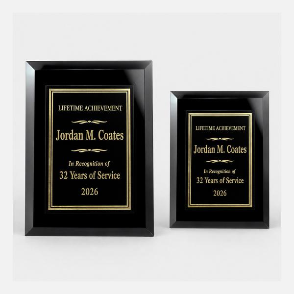 Executive Black Mirrored Glass Plaque with Plate