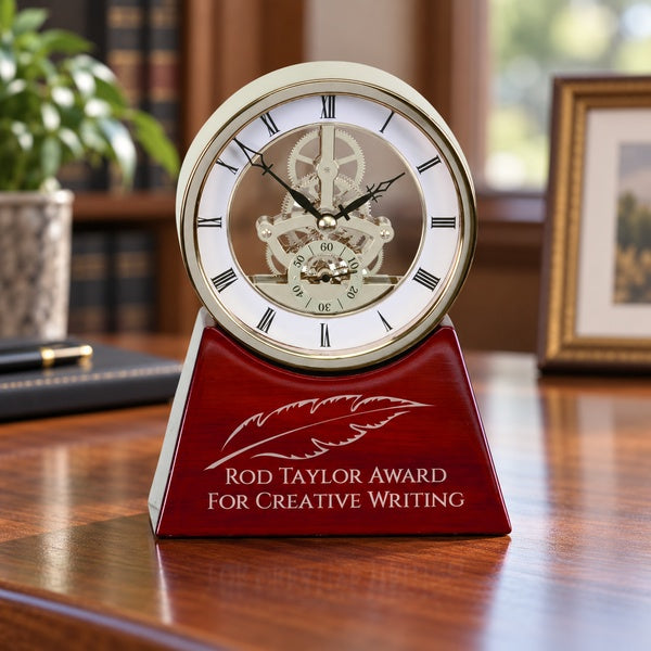 Executive Clock on a Rosewood Piano Finish Base in an office setting