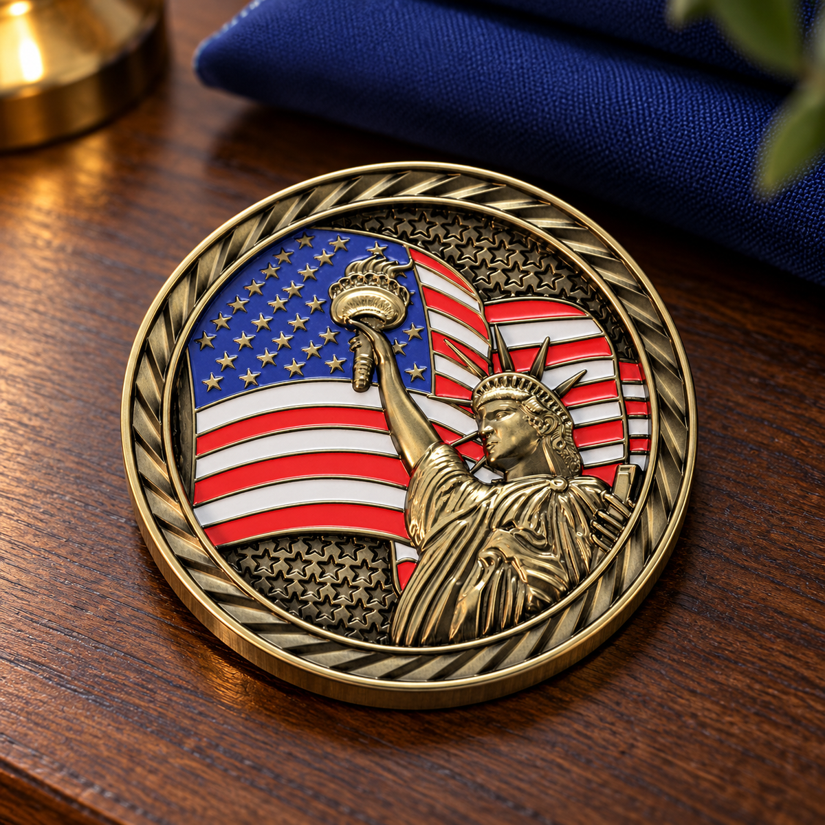 Express Liberty Coins — lifestyle setting with sample design