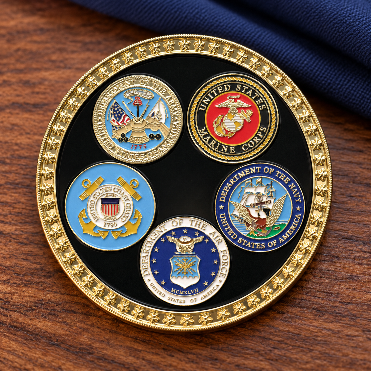 Express Military Coins — lifestyle setting with sample design