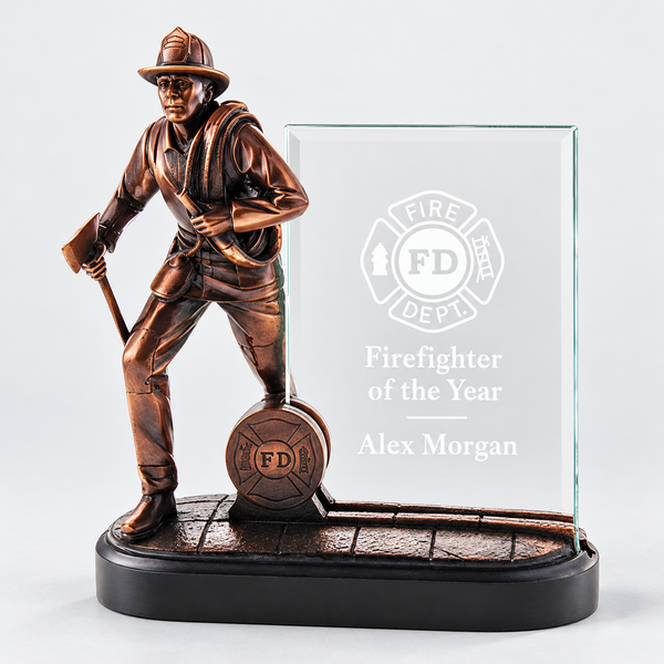 Firefighter Resin Award with Glass